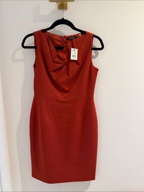 Tahari ASL Rust Orange Draped Sheath Dress